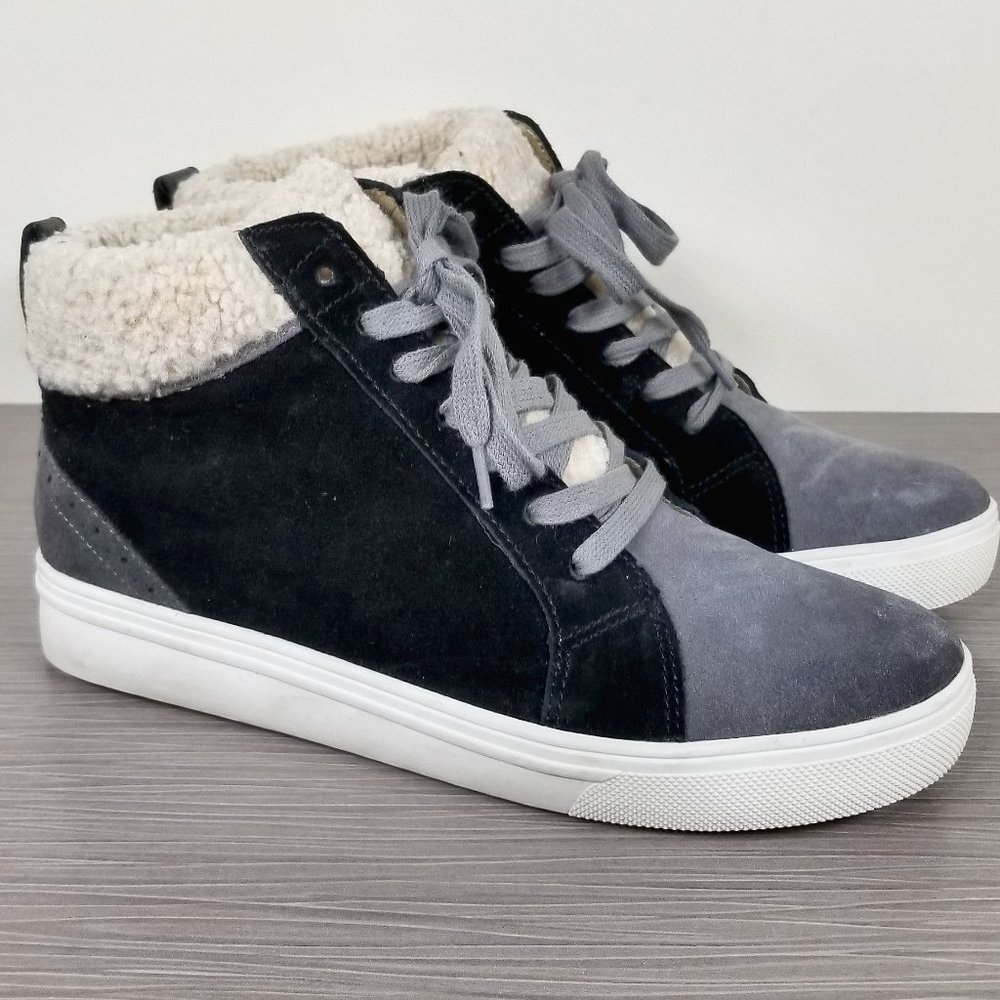 Blondo Goldy Wedge Sneaker Bootie, Black & Gray Suede, Womens Size 7.5 M